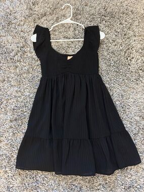 Black Tiered Square-Neck Dress